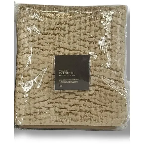 Restoration Hardware Velvet Pick Stitch Grande King Lumbar Sham Wheat
